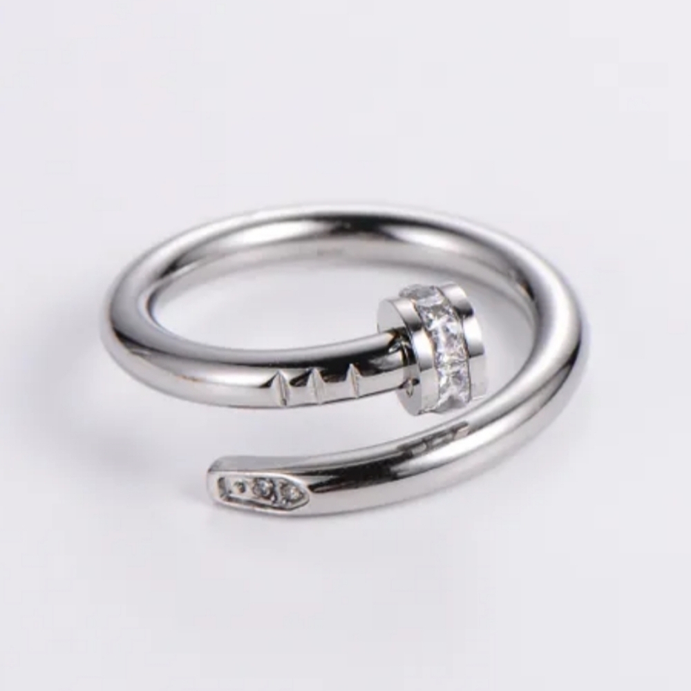 Stainless steel silver tone nail ring nwt